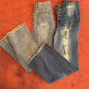 SHEIN Women's Distressed Blue and Gray Flare Jeans